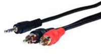 Cable, 3.5mm TRS to 2x RCA Male, 3ft