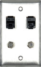 My Custom Shop WPL1184 1G Stainless Steel Wall Plate With 2- RJ45 Barrels & 2- F Coax Barrels