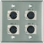 Plateworks Dual-Gang Stainless Steel Engraved Wall Plate with 4x Latching XLR-Fs: "Mic 5", "Mic 6", "Mic 7", "Mic 8"