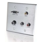 Double Gang A/V Wall Plate, HD15 VGA + 3.5mm + Composite Video + Stereo Audio, Brushed Aluminum