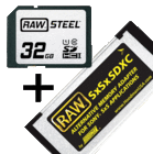 32GB RAW STEEL SDHC UHS-1 Card, & SxS Adapter Kit