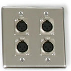 Elite Core Q-4-XLR  Dual Gang Wall plate with 4 XLRF Connectors, Stainless Steel