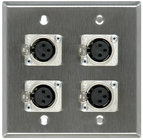 2-Gang Wall Plate with 4x NC3FD-L-1 3-Pin XLR-F Jacks