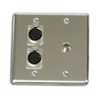 2-Gang Stainless Steel Wall Plate with (2) XLR Female and (1) 1/4" Female Connectors