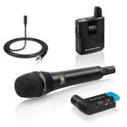 Wireless Combo Microphone System for Filmmaking with Handheld and Bodypack Transmitters and Lavalier Microphone