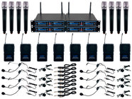 Eight Channel UHF/DSP Hybrid System with Handheld Microphones, Bodypacks, and Instrument Cables