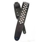 2.5" Wide Metal Diamond Studded Black Leather Guitar Strap