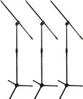 3x Microphone Stands, Each with 3-Way Adjustable Boom Arm