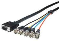 HD Breakout Cable, VGA HD 15 Plug to 5 BNC Plugs, 15'