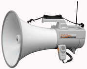 45W Shoulder Megaphone with Whistle and Wireless Microphone Option, White or Gray