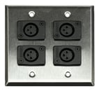 Dual Gang Wallplate with 4 WC3F XLRF Connectors, Silver