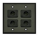 Dual Gang Wallplate with 4 Whirlwind WC3M XLRM Connectors, Black