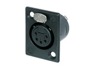 5-pin XLRF Rectangular Panel Receptacle, Black with Gold Contacts