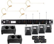 Shure ULXD14Q/MX53-G50 ULXD Quad Channel Headworn Wireless Bundle with 4 Bodypacks, 4 MX153T/O-TQG Mics, 4 Batteries and 2 Chargers, in G50 Band