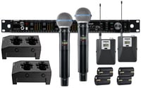 Shure AD124Q/BETA58-G57 Axient Quad Channel ComboWireless Bundle with 2 B58 Mics, 2 Bodypacks, 4 Batteries, 2 Chargers, in G57 Band