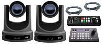 PTZOptics 2 - PT12X-SE-G3 PTZ Camera Bundle, Gray With HC-JOY-G4 Controller, V-1HD and two 15' HDMI Video Cables
