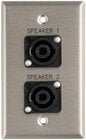 Plateworks Single-Gang Stainless Steel Engraved Wall Plate with 2x Speakon NL4MPs: "Speaker 1" & "Speaker 2"