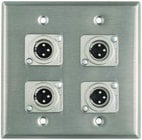 Dual Gang Wallplate with 4 XLRM Jacks, Steel