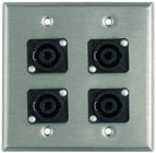 Plateworks Dual-Gang Stainless Steel Wall Plate with 4x NL4MP 4-Conductor Speakon Connectors