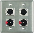 Dual Gang Wallplate with 2 XLRF and 2 Locking 1/4" TRS Jacks
