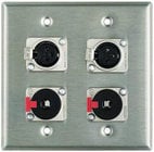 Plateworks Dual-Gang Stainless Steel Wall Plate with 2x XLR-F, 2x Locking 1/4" TRS Connectors