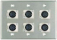 3-Gang Wallplate with 6 Latching XLRF Jacks, Steel