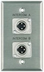 Plateworks Single-Gang Stainless Steel Engraved Wall Plate with 2x XLR-Ms: "Intercom A" & "Intercom B"