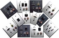 Dual Gang Stainless Wall Plate (1 HD15 Female Feed Thru, 1 3.5mm 1 RCA Video Feed Thru, 2 RCA Audio Feed Thrus)