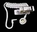 Coiled acoustic eartube with clothing clip for use with earcones — comes with one each small, medium, and large earcones.