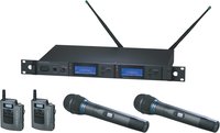 Wireless Mic Microphone System with 2 x Bodypack Transmitters & 2 x AEW-T3300a Cardioid Condenser Mic/Transmitter, UHF Band C: 541.500 MHz to 566.375 MHz