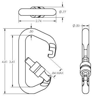 Adaptive Technologies Group OPSCARABINER 1/2" Locking Carabiner, 1000lb WLL