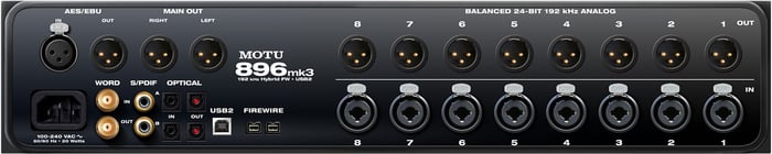 MOTU 896mk3 Hybrid 28x32 FireWire, USB 2.0 Audio Interface With 8 Mic / Line Inputs And DSP