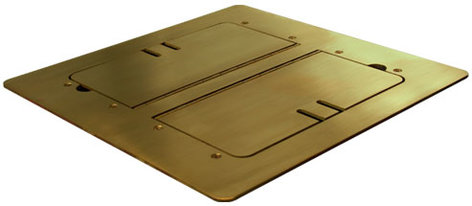 Mystery Electronics FMCA3300 Satin Brass Flat-Trimming Floor Box With Cable Slots