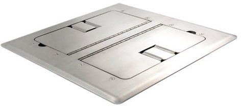 Mystery Electronics FMCA3800 Stainless Steel Self-Trimming Floor Box With Cable Doors