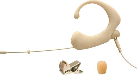 Que Audio DA12DE Single Cushion Omnidirectional Short Boom Headworn Microphone in Beige with -45dB Sensitivity and NO Adapter (Required) DA12DE