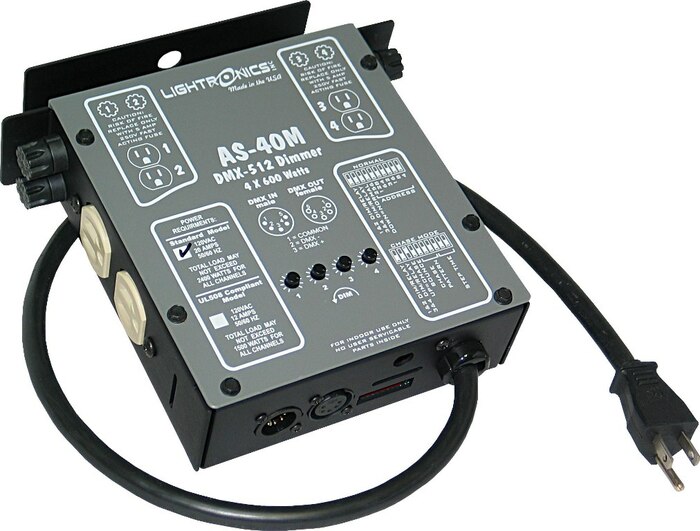 Lightronics AS40M 4-Channel Portable Dimmer With Manual And DMX Control, 600W Per Channel