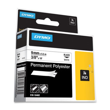 Dymo Corporation 18482 3/8" Industrial White Permanent Polyester Label Tape for Rhino Label Printers 18482