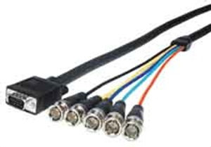 Comprehensive VGA15P-5BP-75HR Breakout Cable, VGA HD15 Plug to 5 x BNC Plugs, 75 ft VGA15P-5BP-75HR