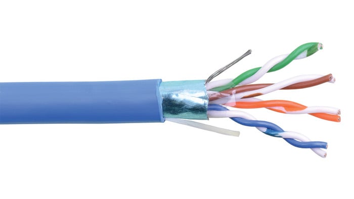 Liberty AV 24-4P-L5SH-EN-BLU 1000 Ft Of CAT5e 24 Gauge 4 Pair Shielded Twisted Pair Cable In Blue