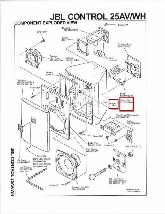 JBL 921-00008-00 JBL Control Speaker Switch Plug