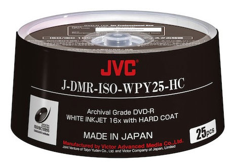 JVC JDMR-ISO-WPY25-HC 25-Pack of ISO Certified White Inkjet Printable Archival DVD-R Discs JDMR-ISO-WPY25-HC