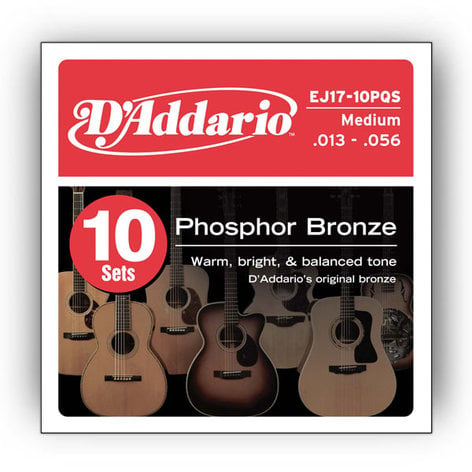 D`Addario EJ17-10P 10-Pack Of Medium Phosphor Bronze Acoustic Guitar Strings