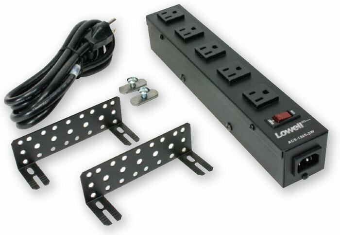 Lowell ACS-1505-SW 15A Power Strip with Switch, Cord, and Mounting Brackets ACS-1505-SW