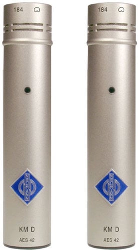 Neumann KM 184 D Stereo Set Mini Digital Microphone System: 2 KK 184 Cardioid Capsules and 2 KM D Output Stages in Satin Nickel with Accessories KM184D-SET-ST