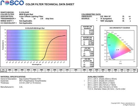 Rosco E-Colour #026 Filter 21"x24" Sheet, Bright Red