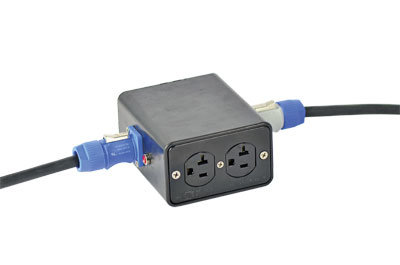 Lex DB15-QD15-1D Rubber DE Quad Box With 15' Edison Plug Input And (2) 5-20 Duplex Receptacles