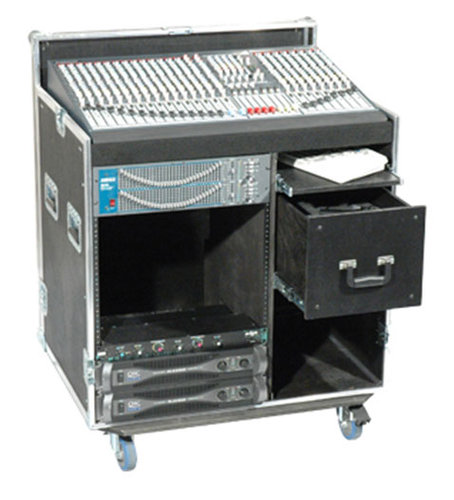 Grundorf T8-COMBO-S18B 18RU T8 Series Mixer/Rack Combo Case, Compartment, Casters, Black