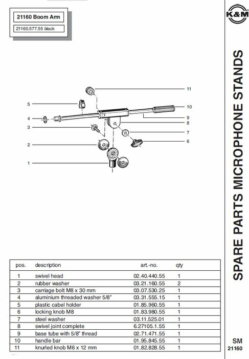 K&M 21160 15" Boom Arm