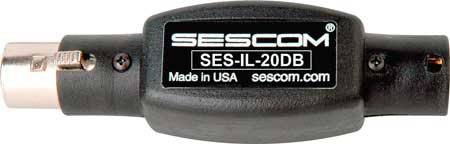 Sescom SES-IL-20DB Male XLR to XLR Female, -20db In Line Attenuator SES-IL-20DB