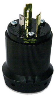 Lex Products Corp HBL2311BK Black 20 Amp 125 VAC NEMA L5-20 Male Twist Lock Plug HBL2311BK-LEX